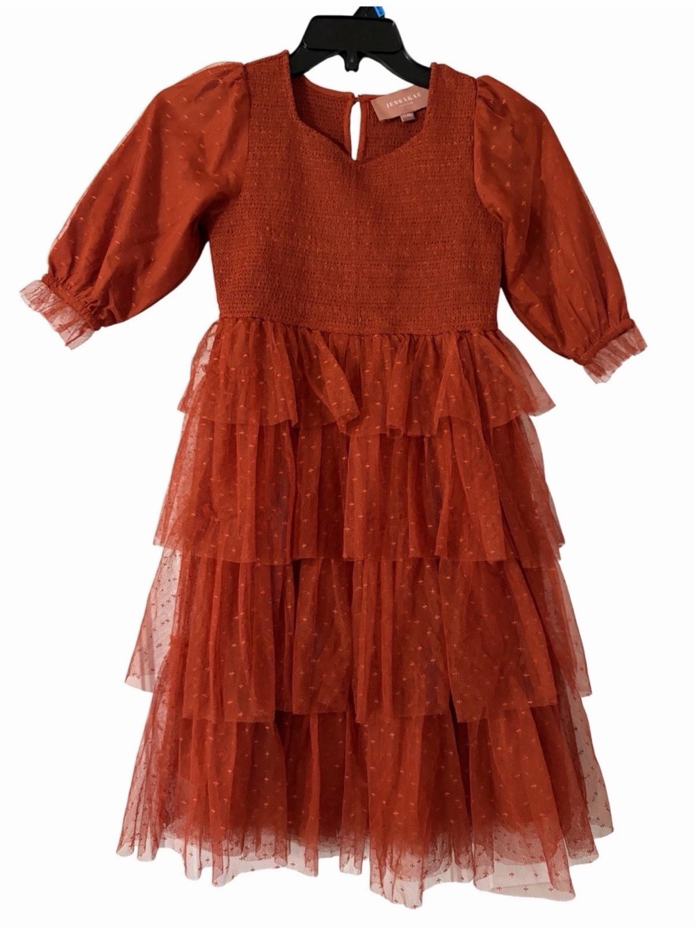 Jessakae Girls Size 12-14 Maisy Dress Potters Clay Smocked Tiered Tulle Ruffles